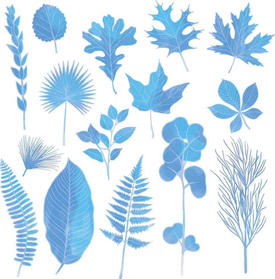 impostato di acquerello foglia, blu le foglie clipart vettore