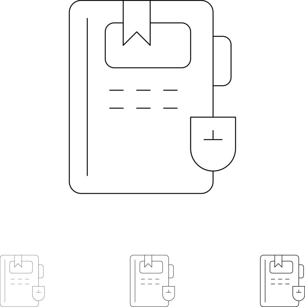 libro formazione scolastica conoscenza grassetto e magro nero linea icona impostato vettore