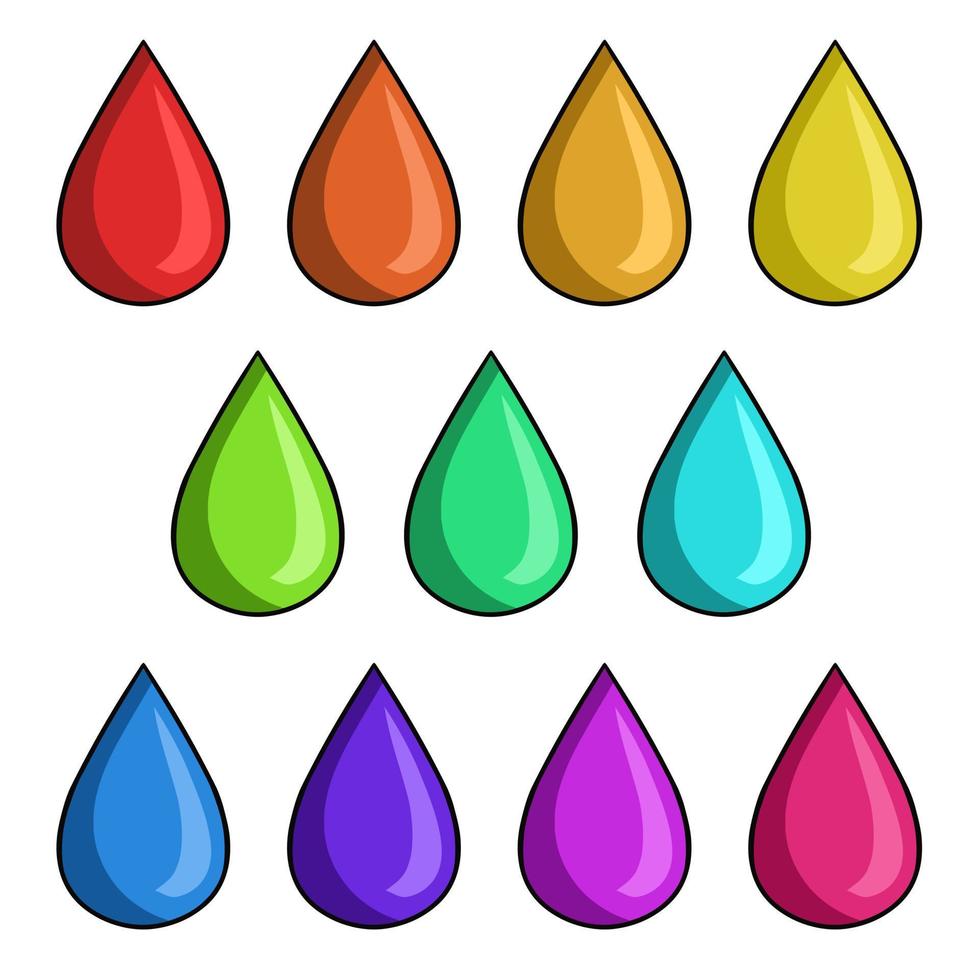 un' impostato di colorato icone, colorato gocce di dipingere, vettore illustrazione nel cartone animato stile su un' bianca sfondo