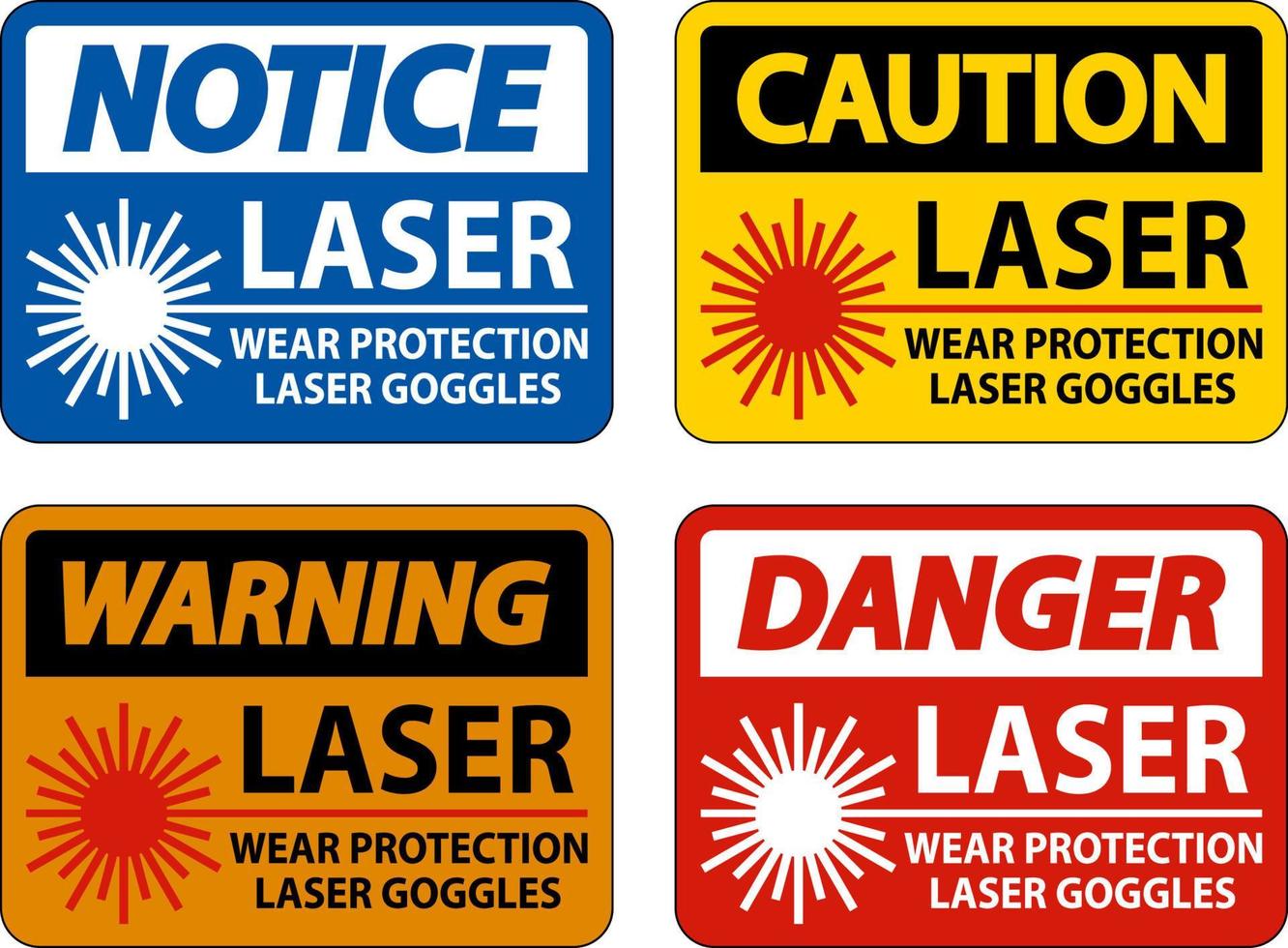 laser indossare protettivo laser occhiali cartello su bianca sfondo vettore