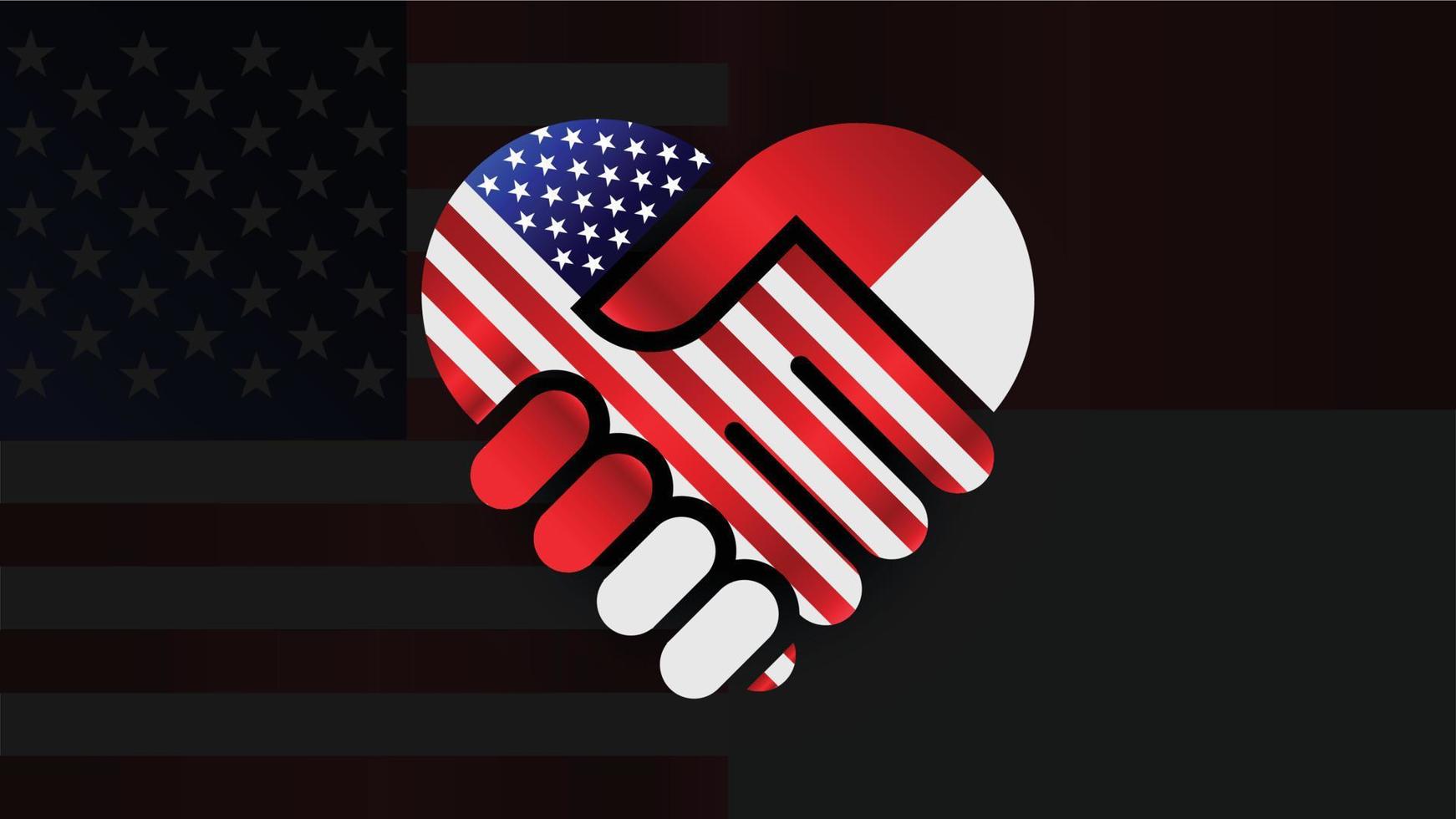 unito stati di America e Indonesia bandiere nel relazioni stretta di mano. Due bandiere insieme. adatto uso per Indonesia e America evento vettore