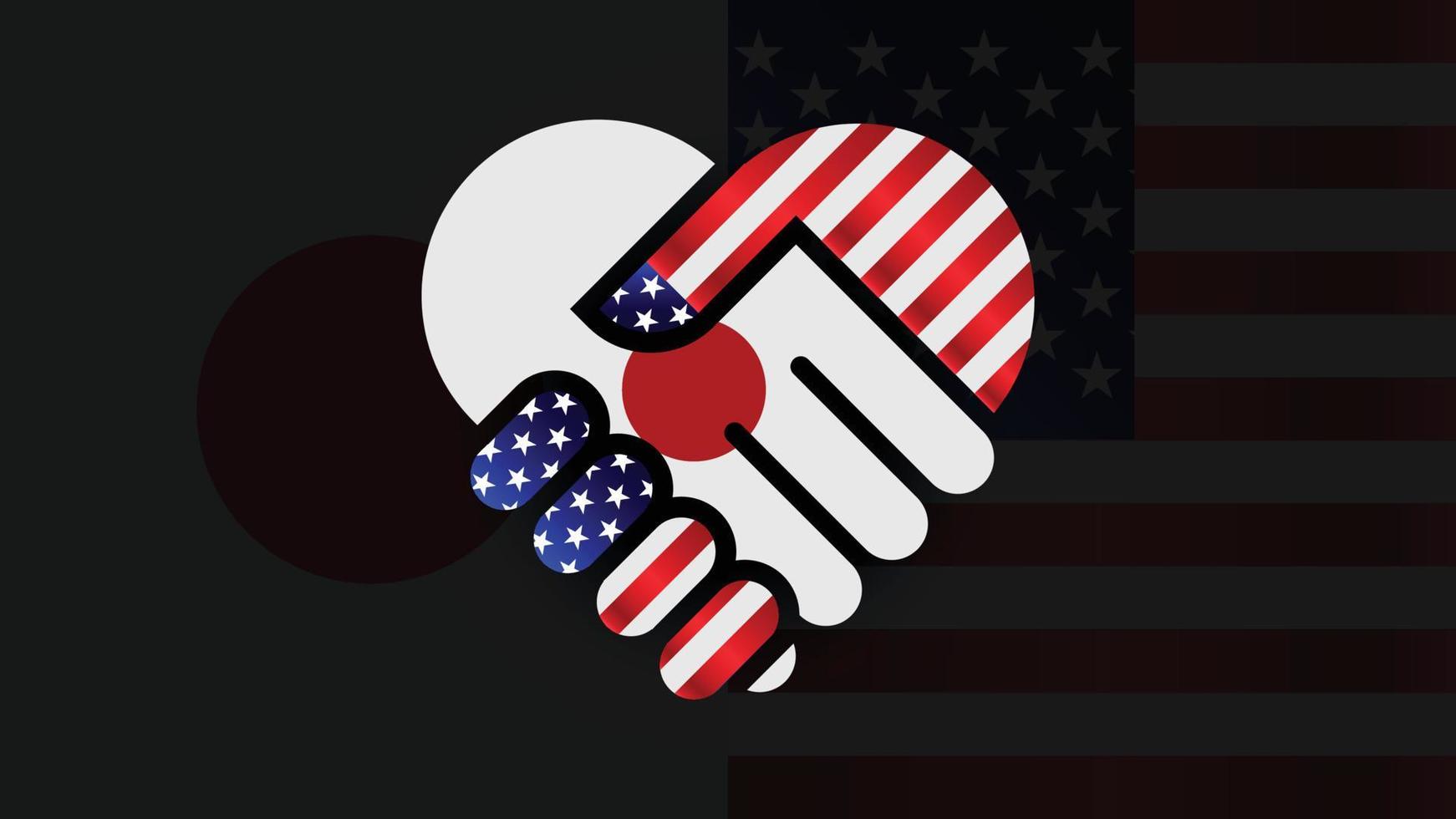unito stati di America e Giappone bandiere nel relazioni stretta di mano. Due bandiere insieme. adatto uso per Giappone e America evento vettore