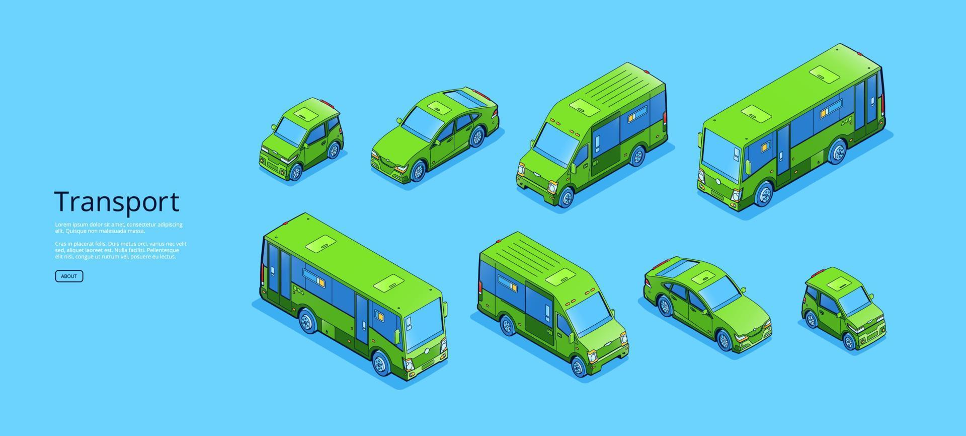 bandiera con isometrico trasporto, autobus, furgone e auto vettore