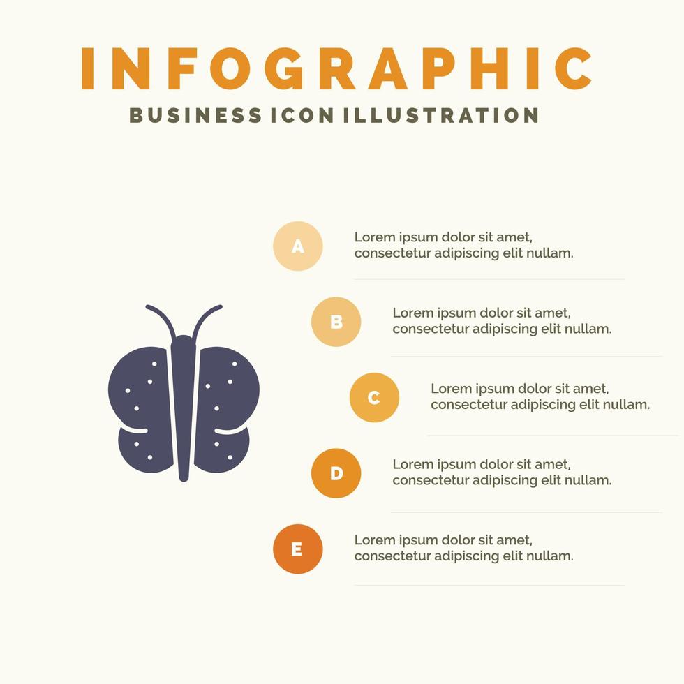 animale farfalla Pasqua natura solido icona infografica 5 passaggi presentazione sfondo vettore