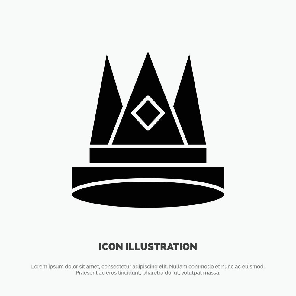 corona re impero primo posizione realizzazione solido nero glifo icona vettore