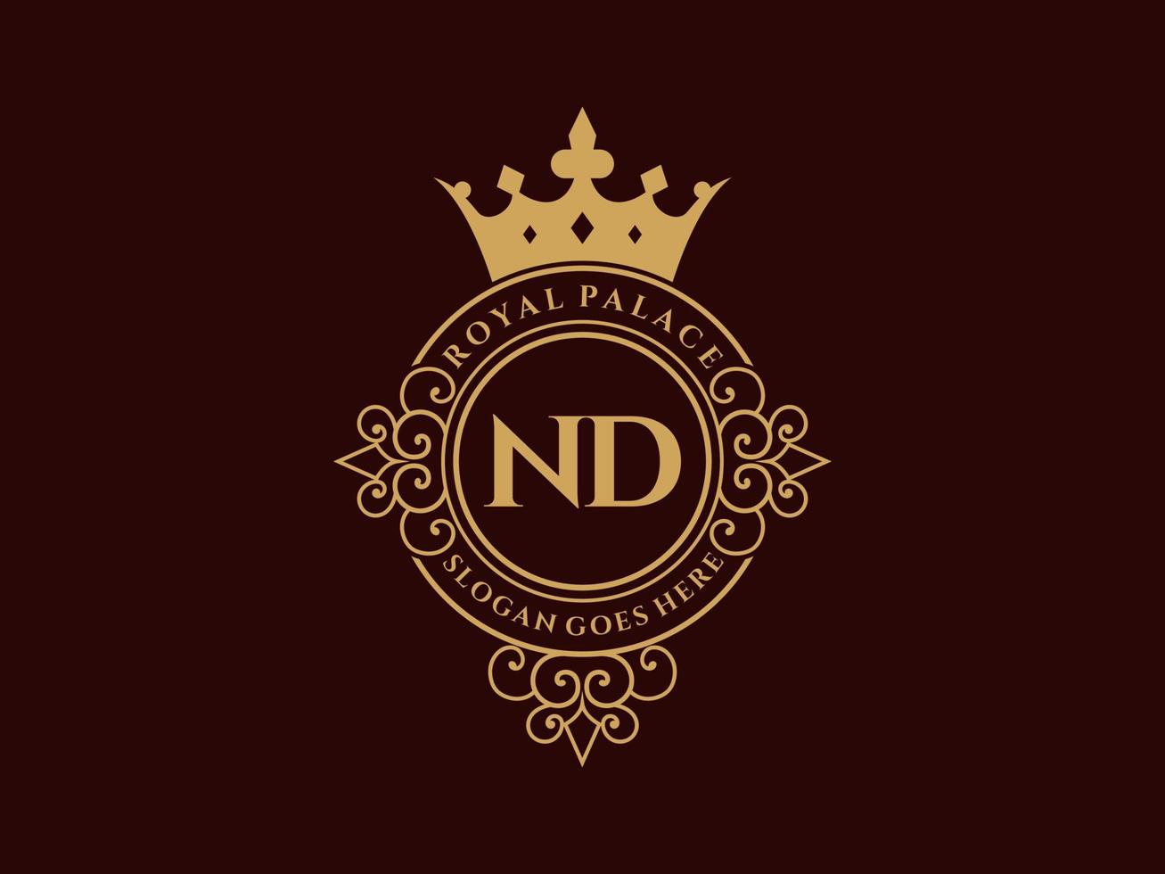 lettera nd antico reale lusso vittoriano logo con ornamentale telaio. vettore