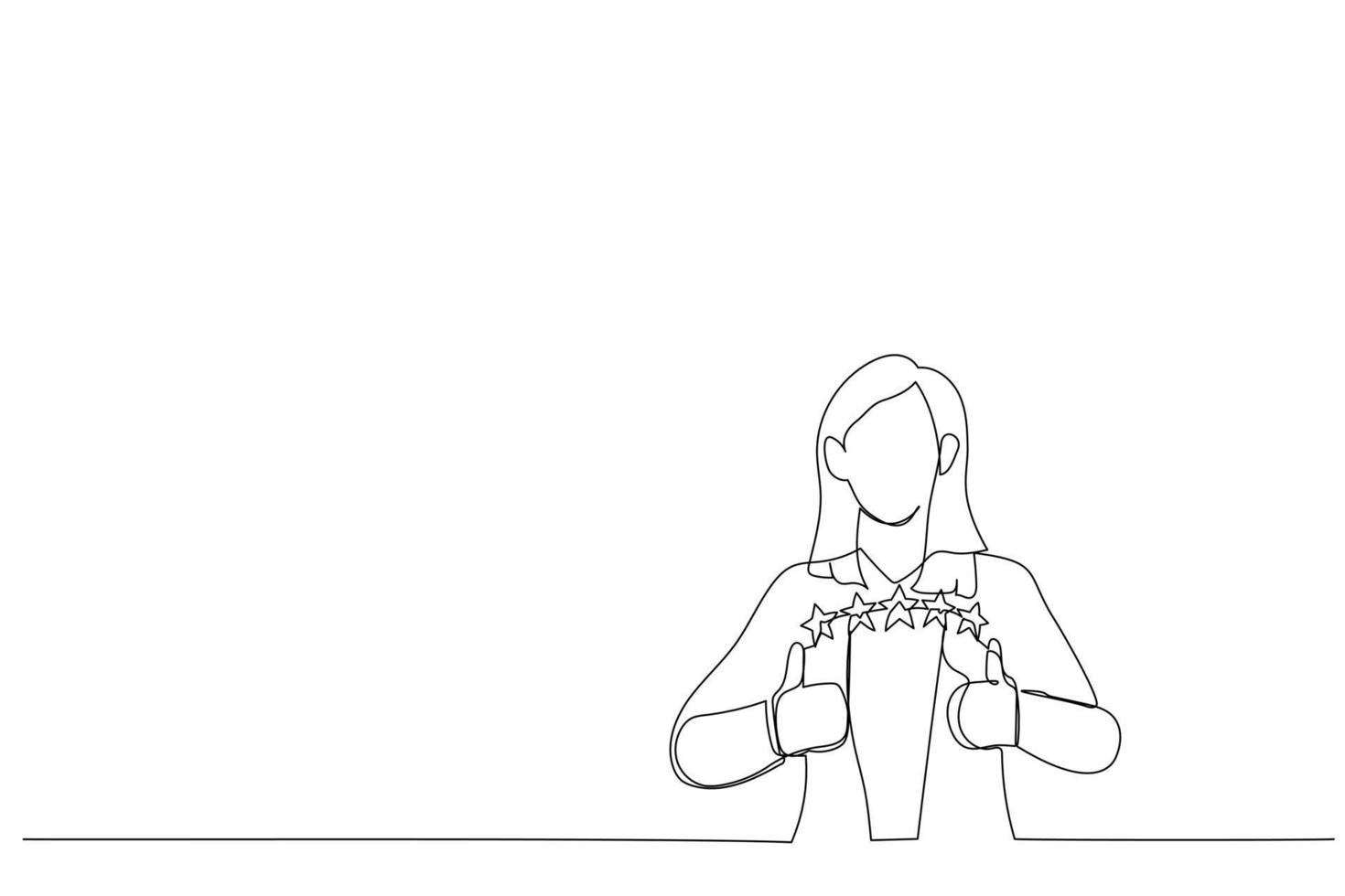 cartone animato di donna d'affari mostrare pollice su esprimendo bene lavoro. singolo continuo linea arte stile vettore