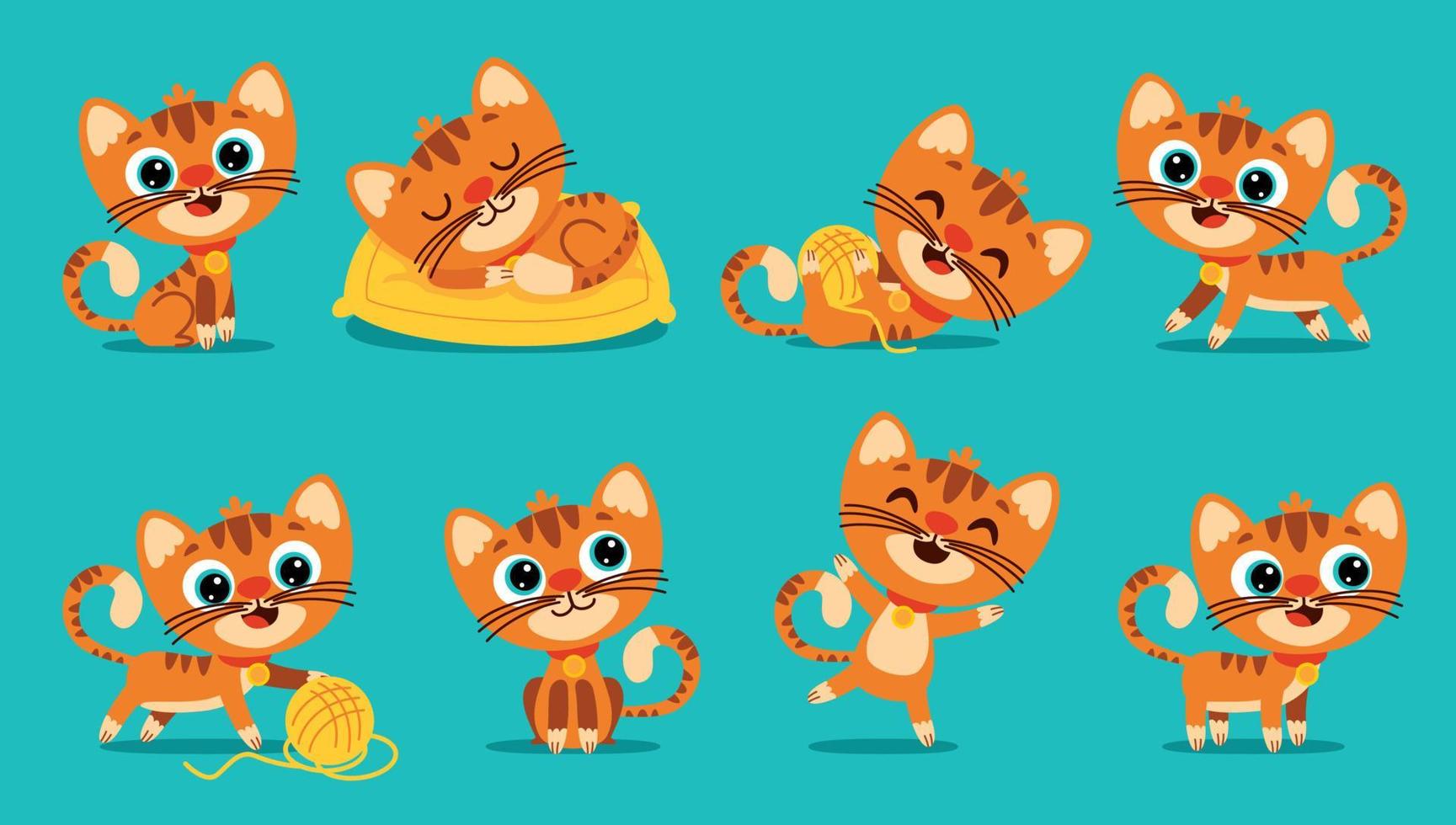 impostato di cartone animato gatto pose vettore