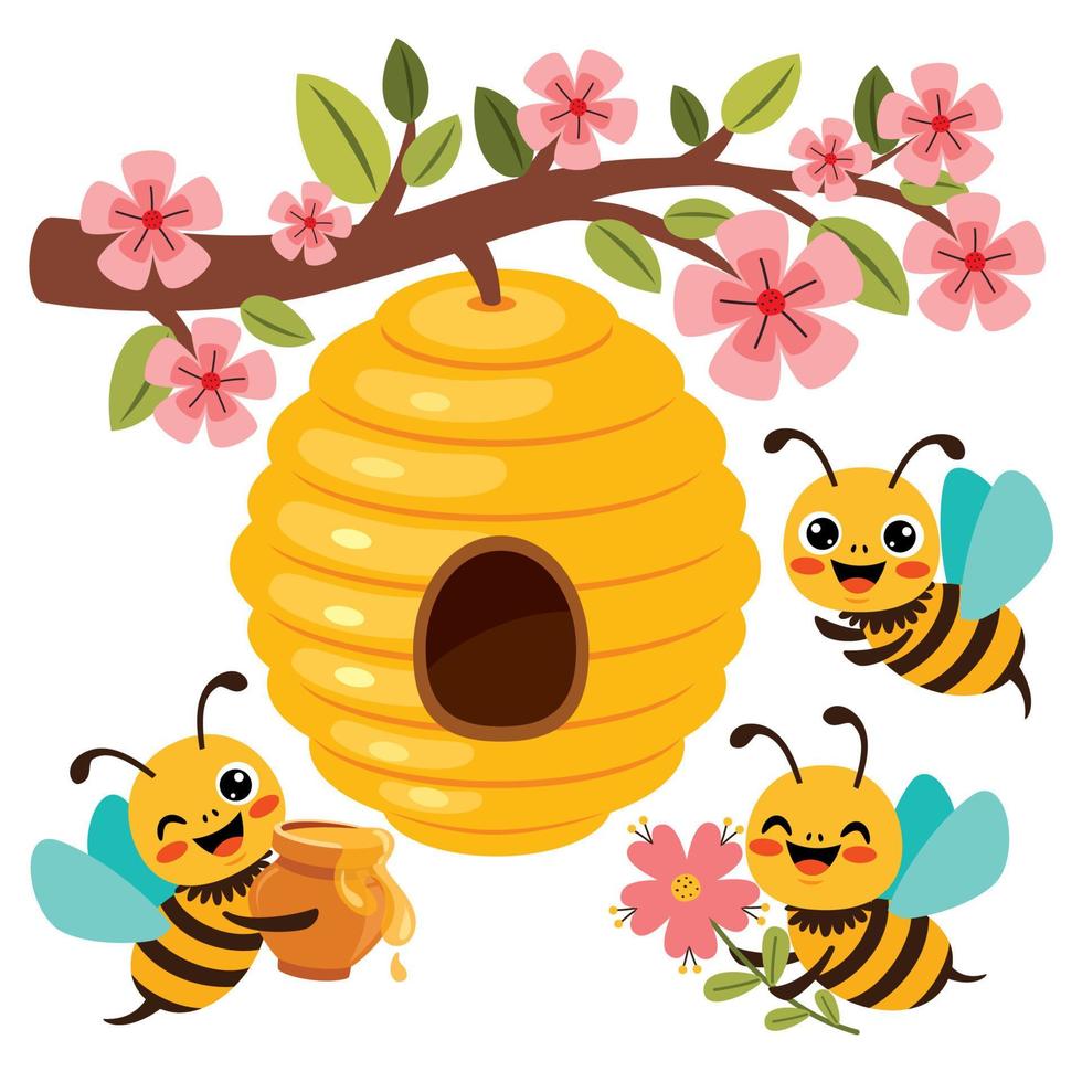 cartone animato illustrazione di carino api vettore