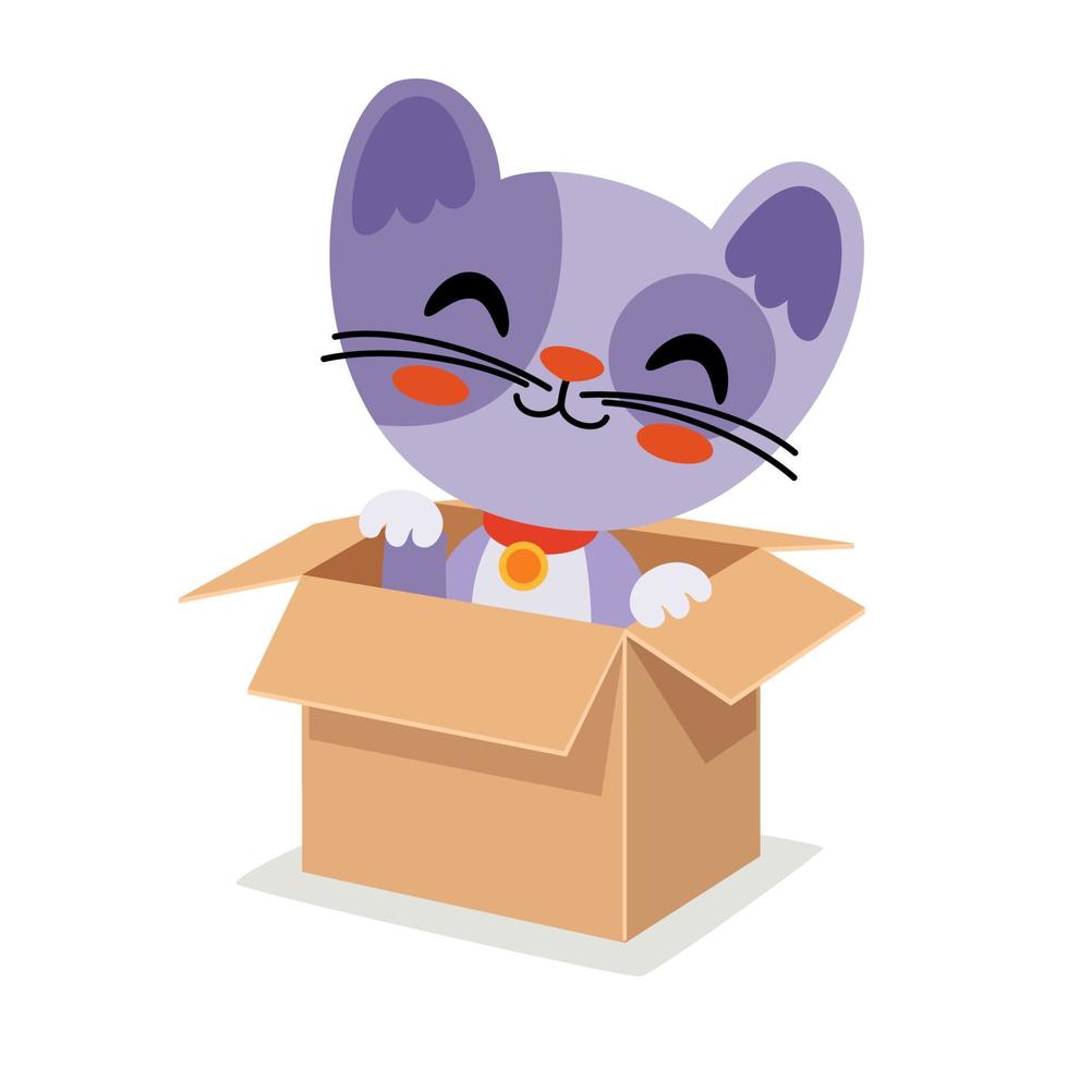 cartone animato gatto in posa nel un' scatola vettore