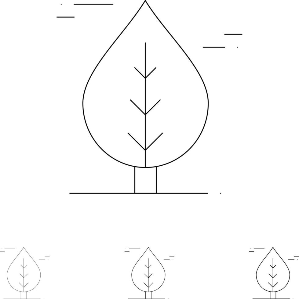 foglia Canada pianta grassetto e magro nero linea icona impostato vettore