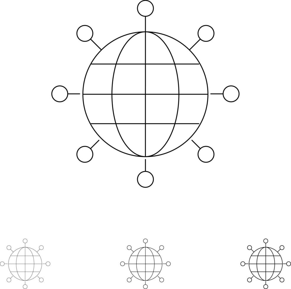 attività commerciale connessioni globale moderno grassetto e magro nero linea icona impostato vettore