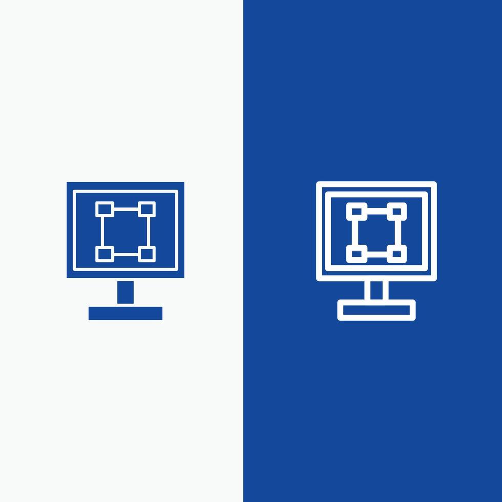 Ritaglia grafica design programma applicazione linea e glifo solido icona blu bandiera linea e glifo solido vettore