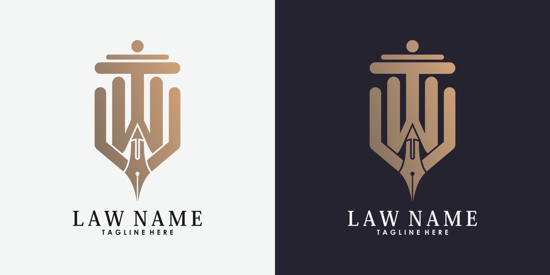 avvocato logo design con lettera w creativo concetto premio vettore