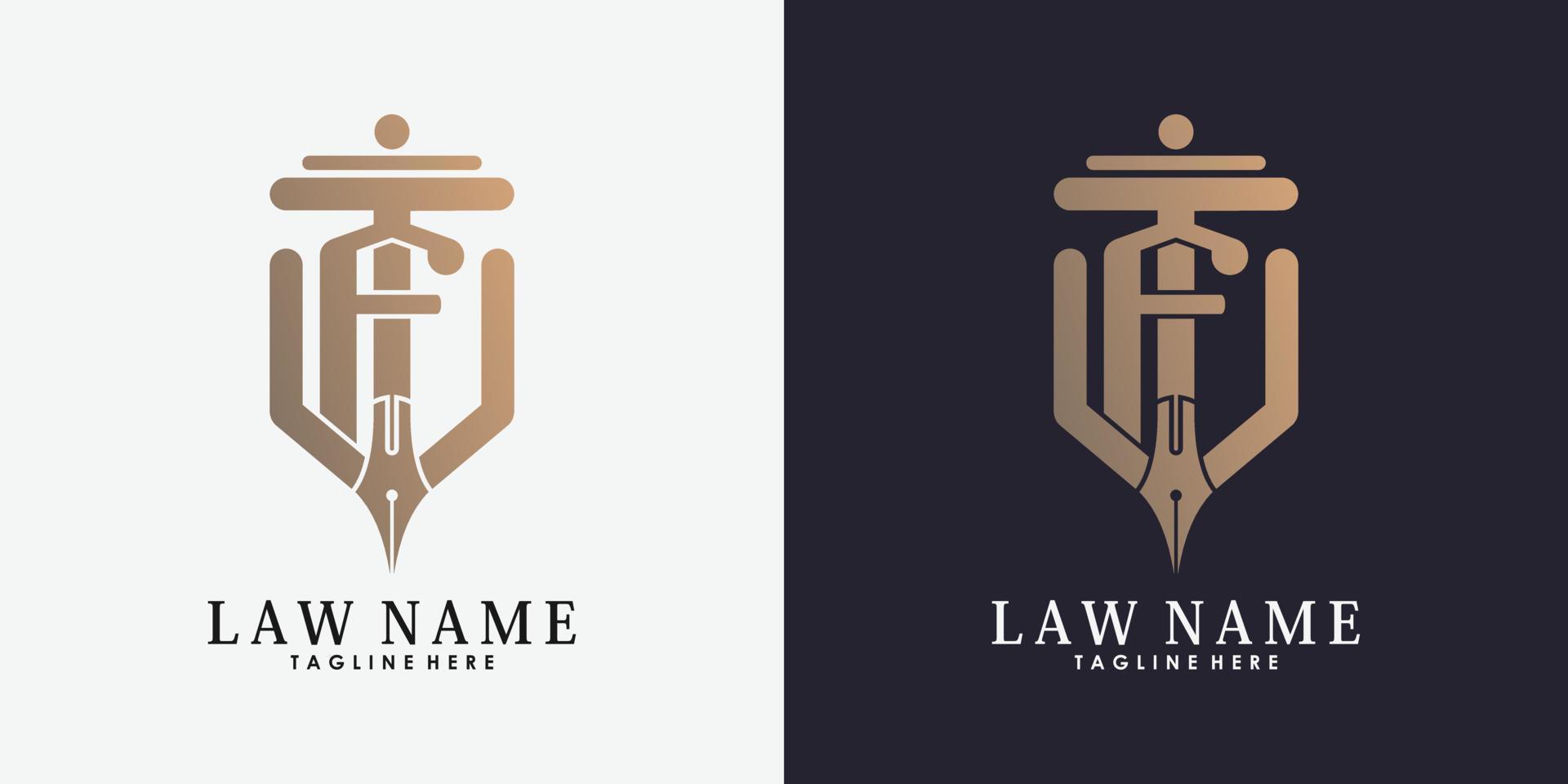 avvocato logo design con lettera f creativo concetto premio vettore
