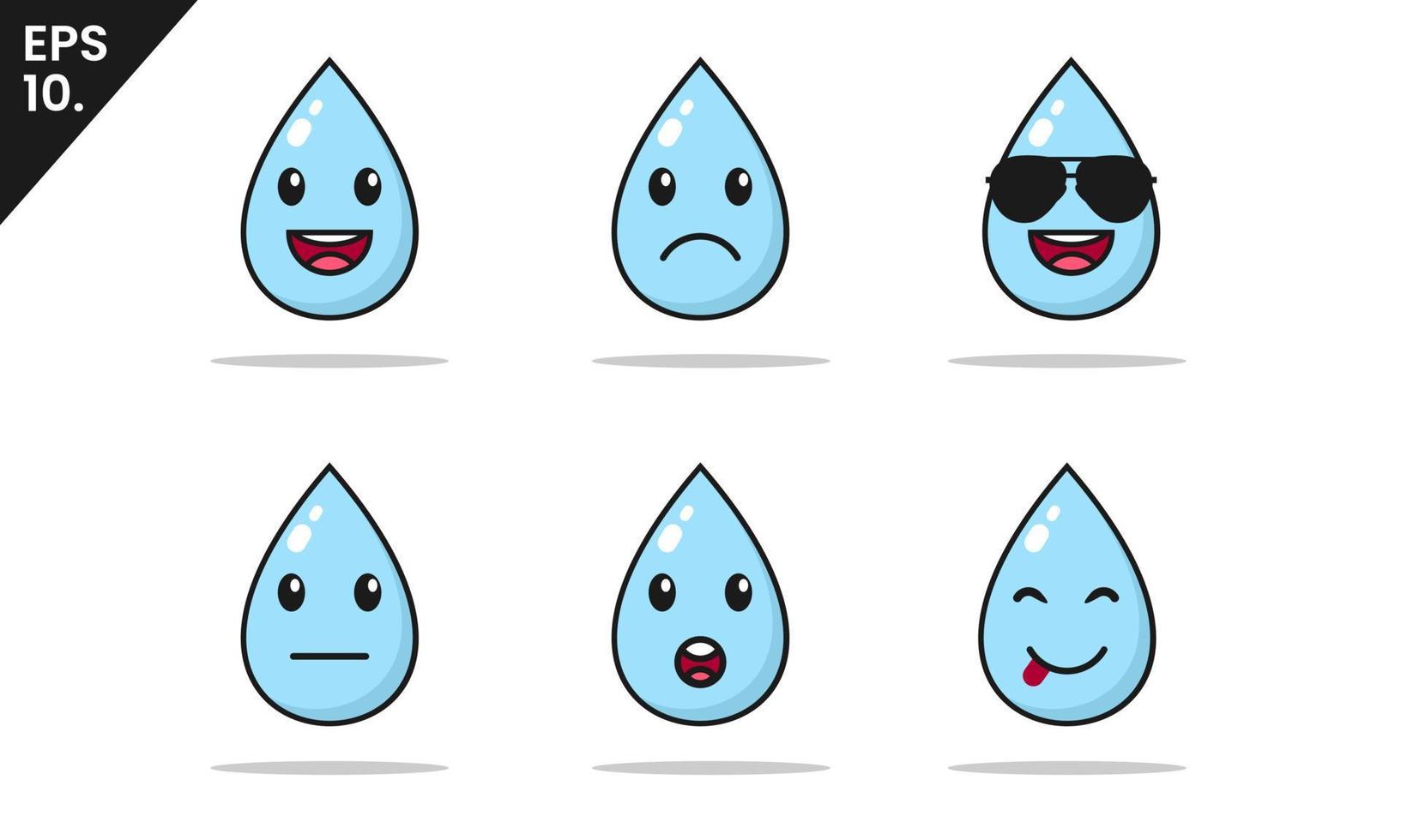 impostato il personaggio di il acqua con diverso espressioni. impostato di acqua emoticon vettore