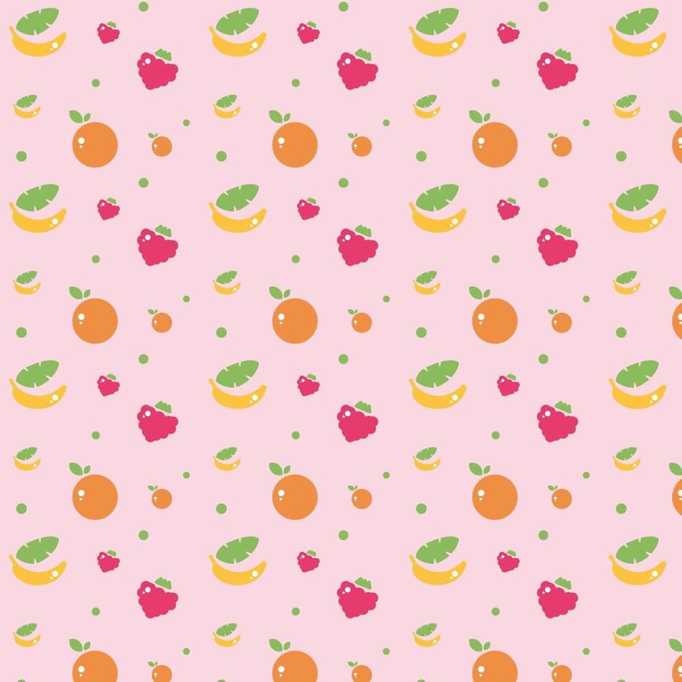 senza soluzione di continuità modello con arancia, Banana, e lampone fresco frutta. salutare nutrizione sfondo su rosa sfondo. schema colore vettore illustrazione