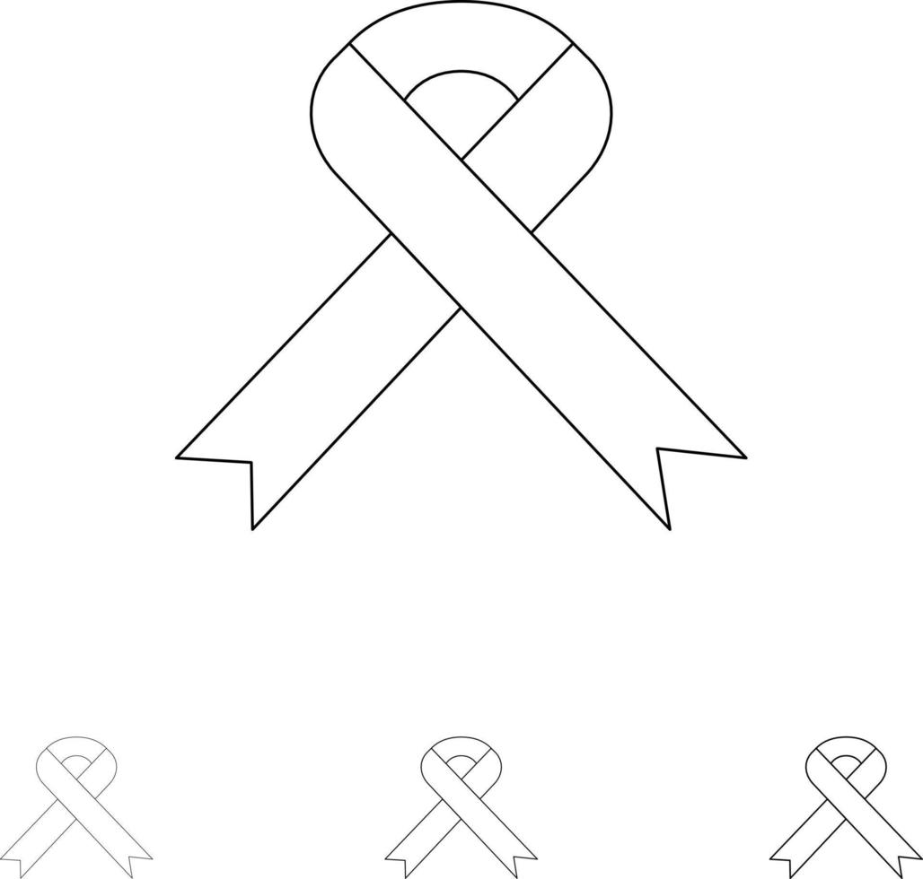 nastro AIDS Salute medico grassetto e magro nero linea icona impostato vettore