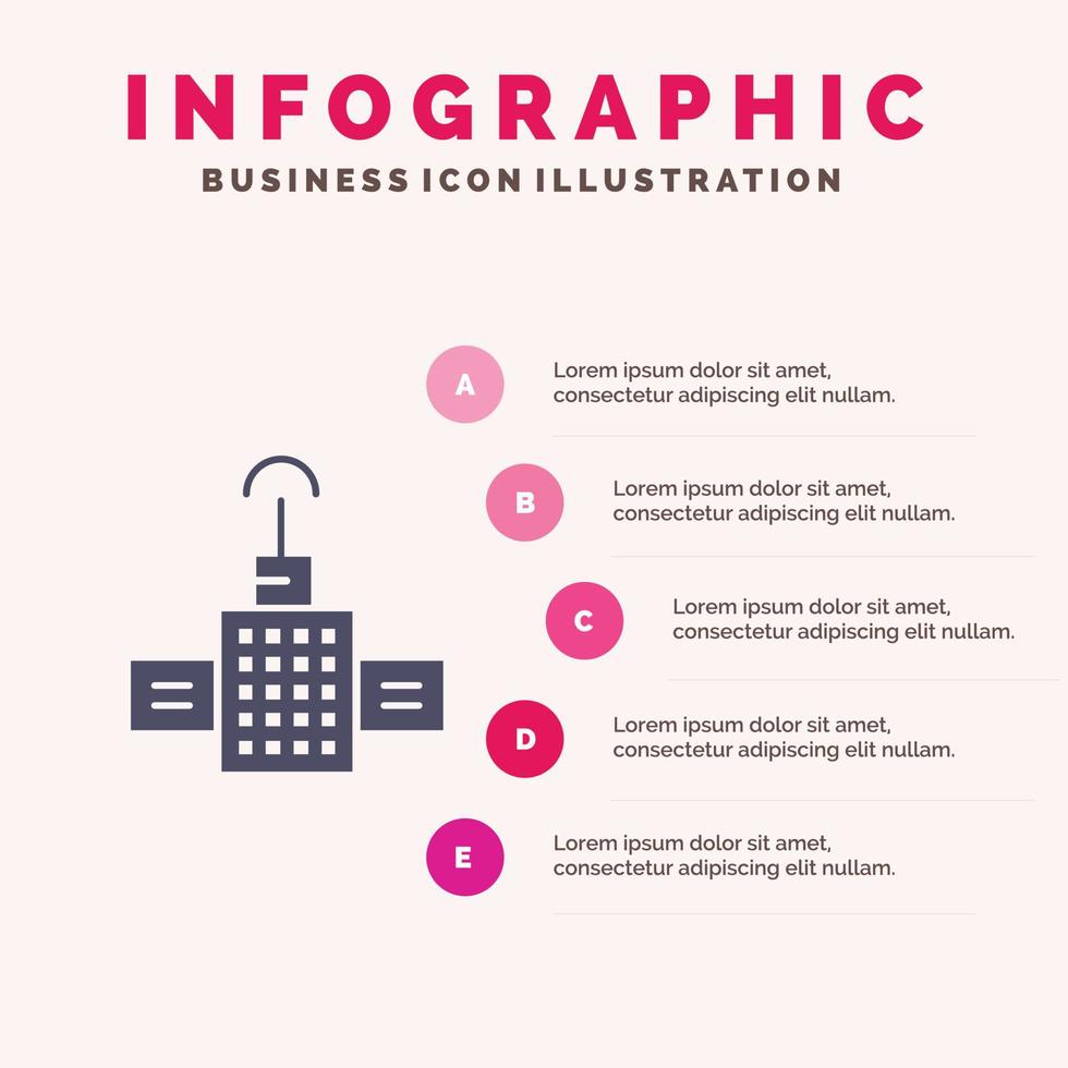 GPS navigazione satellitare solido icona infografica 5 passaggi presentazione sfondo vettore