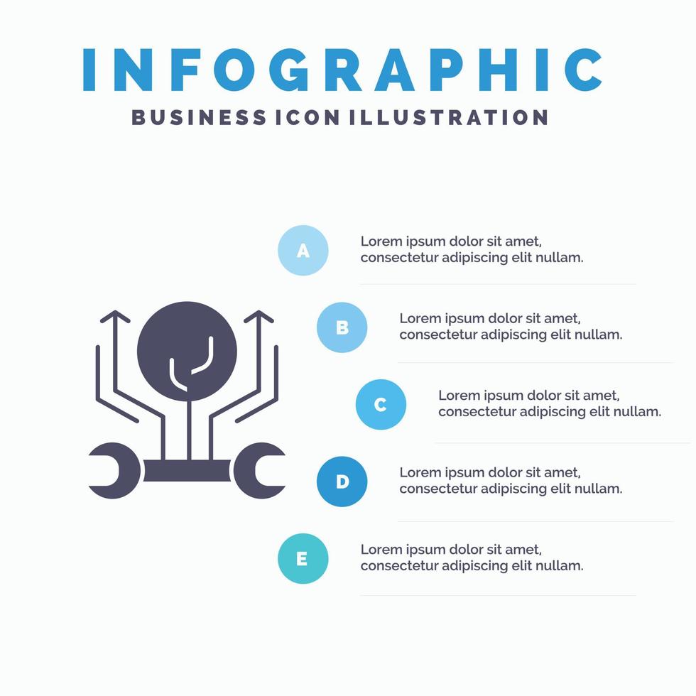 sviluppo ingegneria crescita mod pirateria solido icona infografica 5 passaggi presentazione sfondo vettore