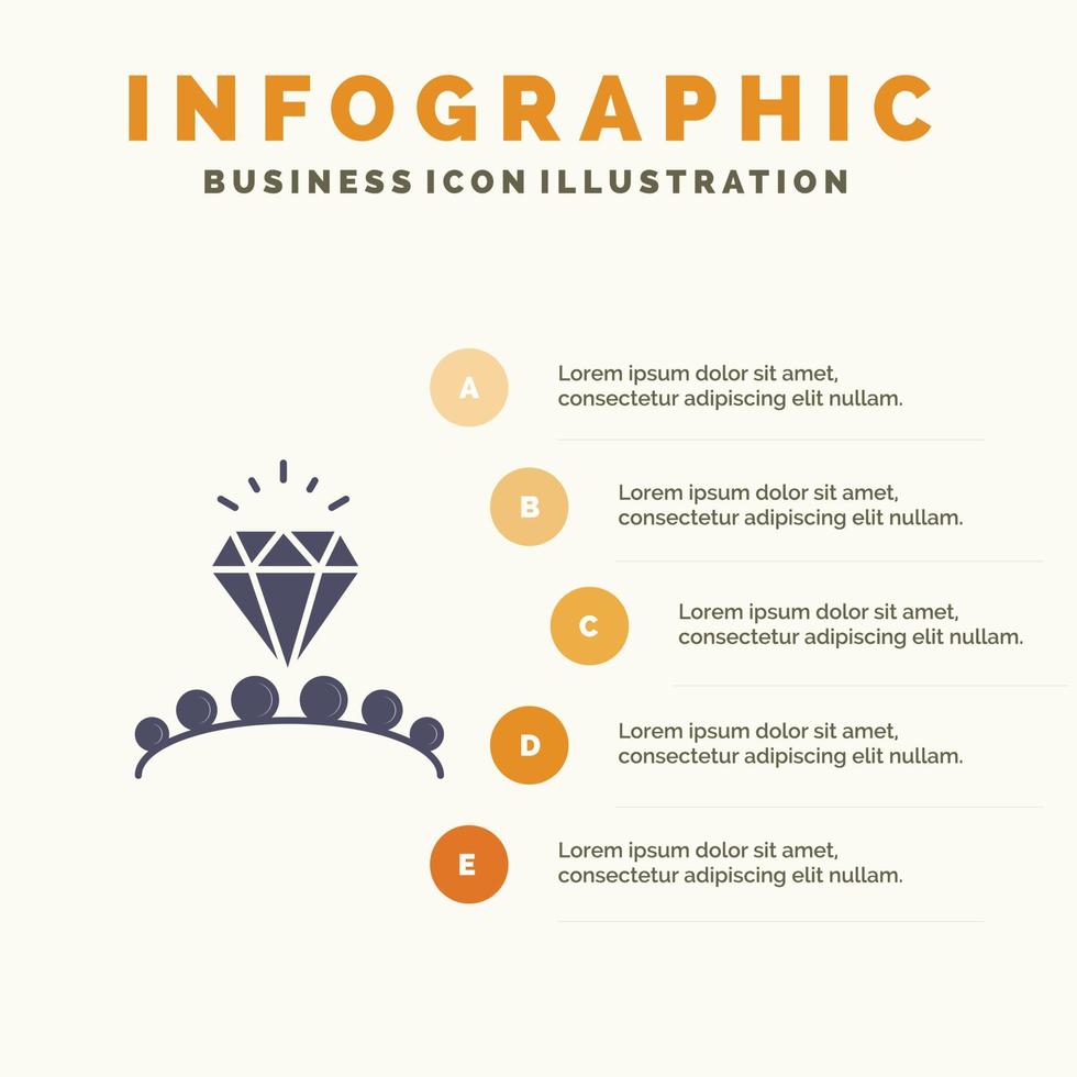 diamante amore cuore nozze solido icona infografica 5 passaggi presentazione sfondo vettore