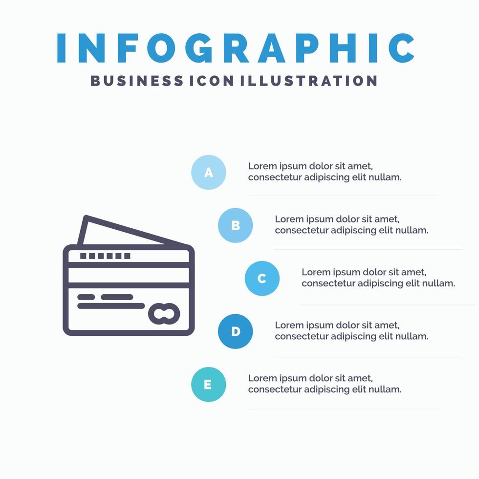 carta credito pagamento pagare blu infografica modello 5 passaggi vettore linea icona modello