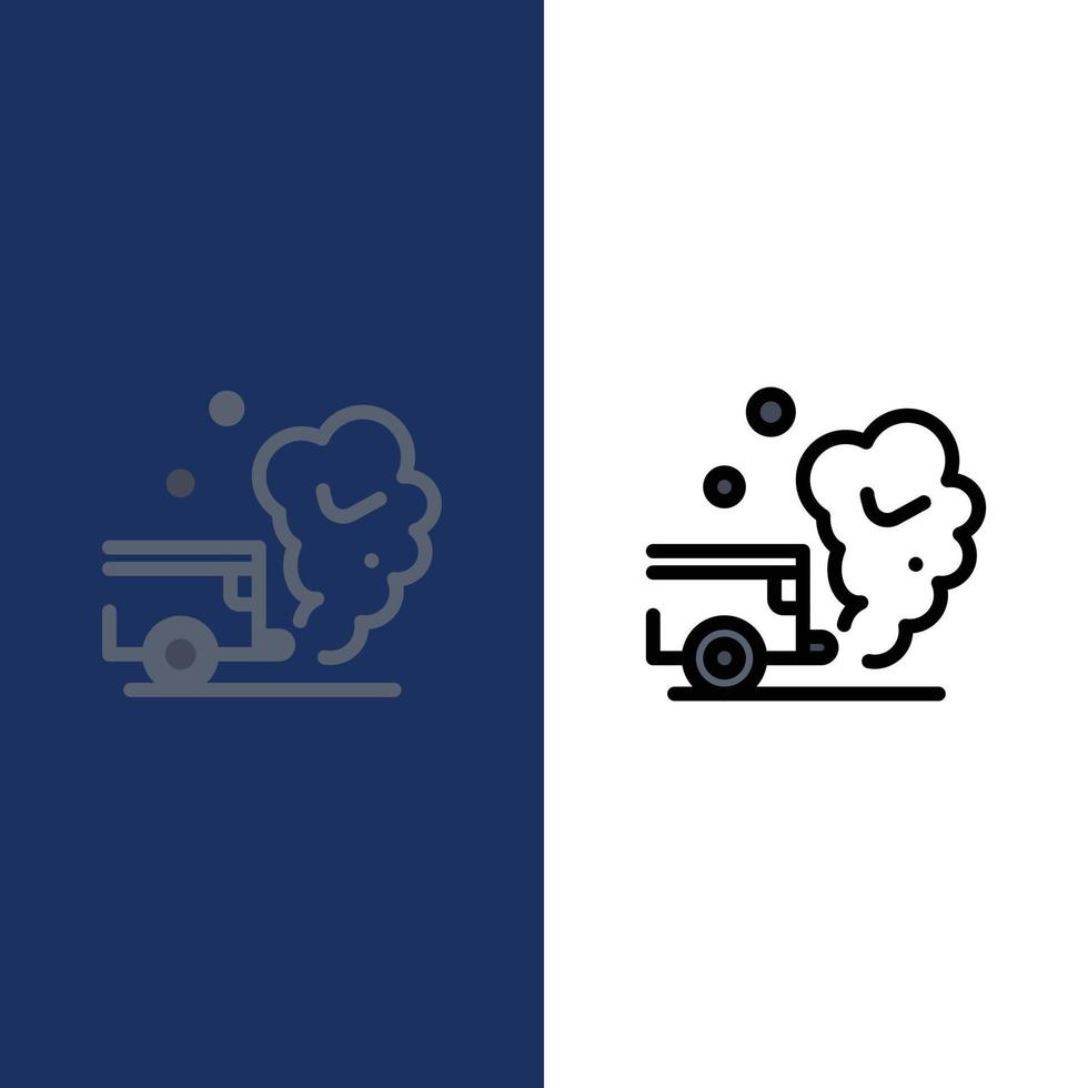 aria auto gas inquinamento Fumo icone piatto e linea pieno icona impostato vettore blu sfondo