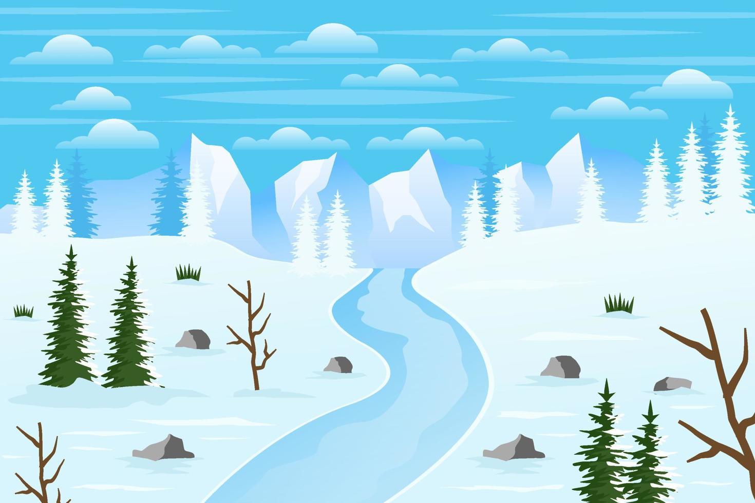 pendenza montagne inverno paesaggio illustrazione vettore