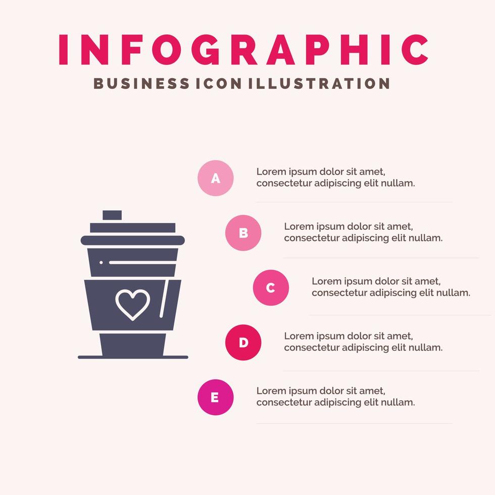 bicchiere bevanda amore nozze solido icona infografica 5 passaggi presentazione sfondo vettore