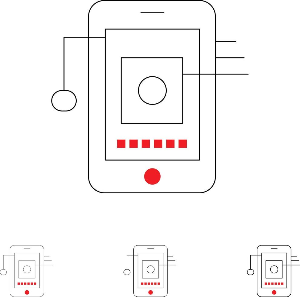 mobile cellula hardware Rete grassetto e magro nero linea icona impostato vettore