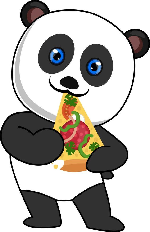 panda mangiare Pizza, illustrazione, vettore su bianca sfondo.