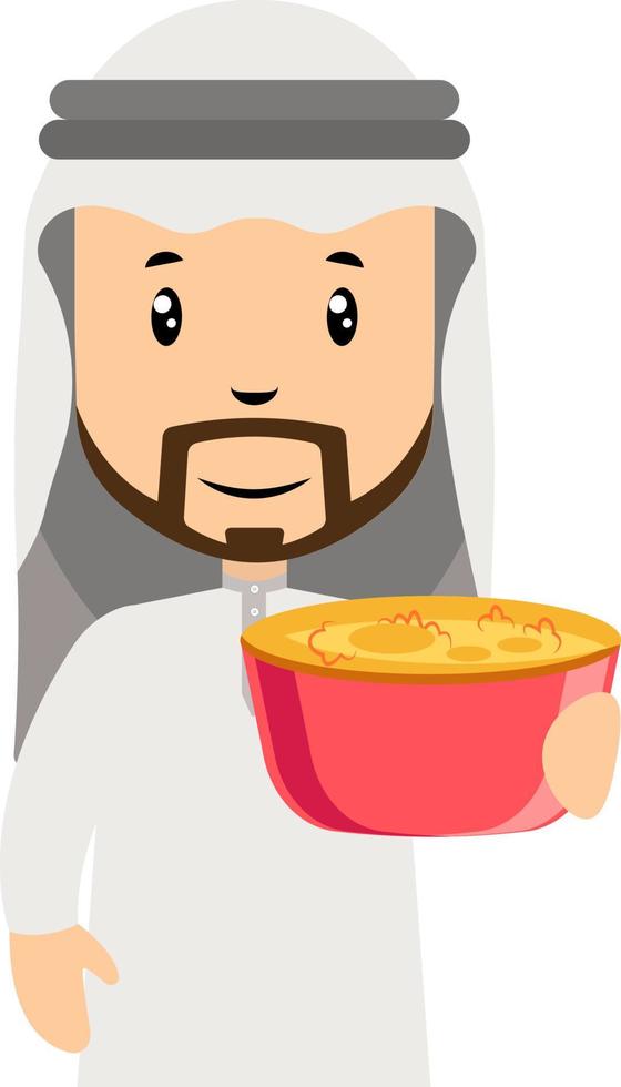 arabo uomini con cibo, illustrazione, vettore su bianca sfondo.