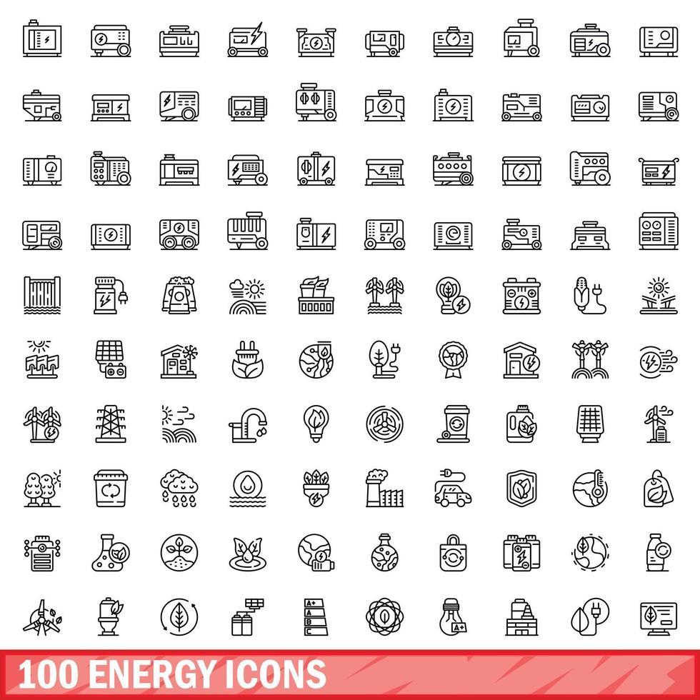 100 icone di energia impostate, stile contorno vettore