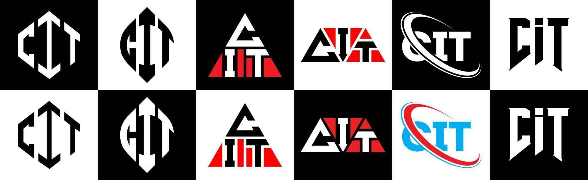 cit lettera logo design nel sei stile. cit poligono, cerchio, triangolo, esagono, piatto e semplice stile con nero e bianca colore variazione lettera logo impostato nel uno tavola da disegno. cit minimalista e classico logo vettore