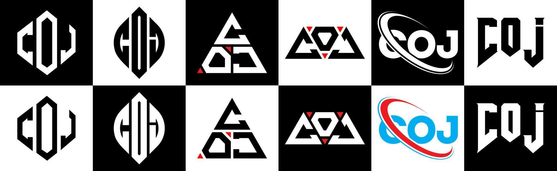 cog lettera logo design nel sei stile. cog poligono, cerchio, triangolo, esagono, piatto e semplice stile con nero e bianca colore variazione lettera logo impostato nel uno tavola da disegno. cog minimalista e classico logo vettore