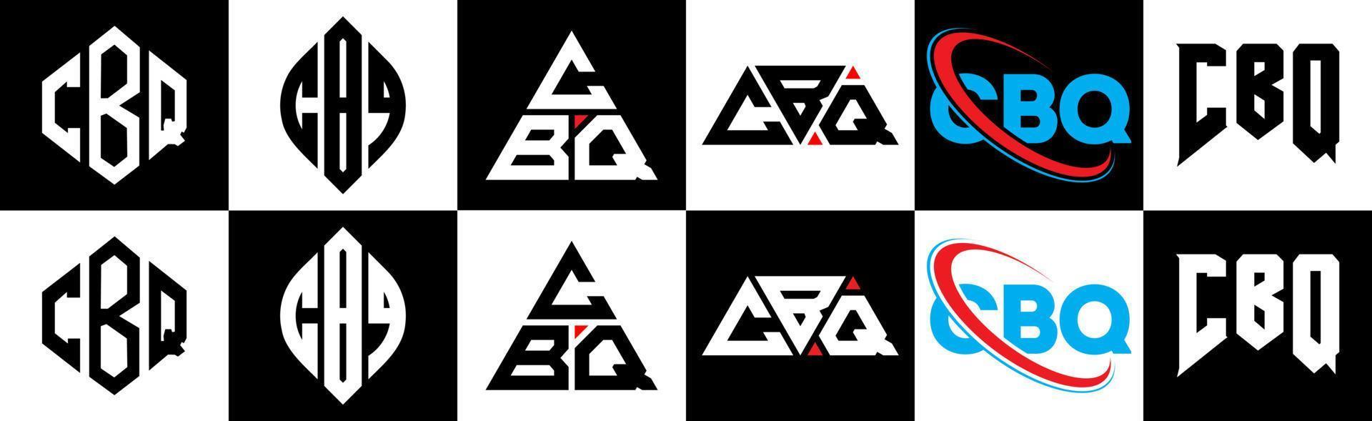 cbq lettera logo design nel sei stile. cbq poligono, cerchio, triangolo, esagono, piatto e semplice stile con nero e bianca colore variazione lettera logo impostato nel uno tavola da disegno. cbq minimalista e classico logo vettore