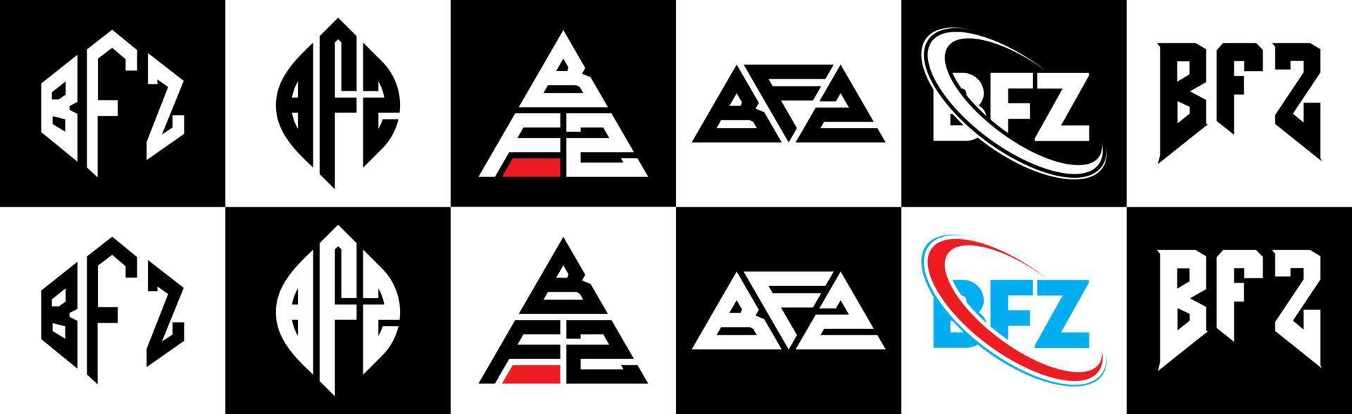 bfz lettera logo design nel sei stile. bfz poligono, cerchio, triangolo, esagono, piatto e semplice stile con nero e bianca colore variazione lettera logo impostato nel uno tavola da disegno. bfz minimalista e classico logo vettore