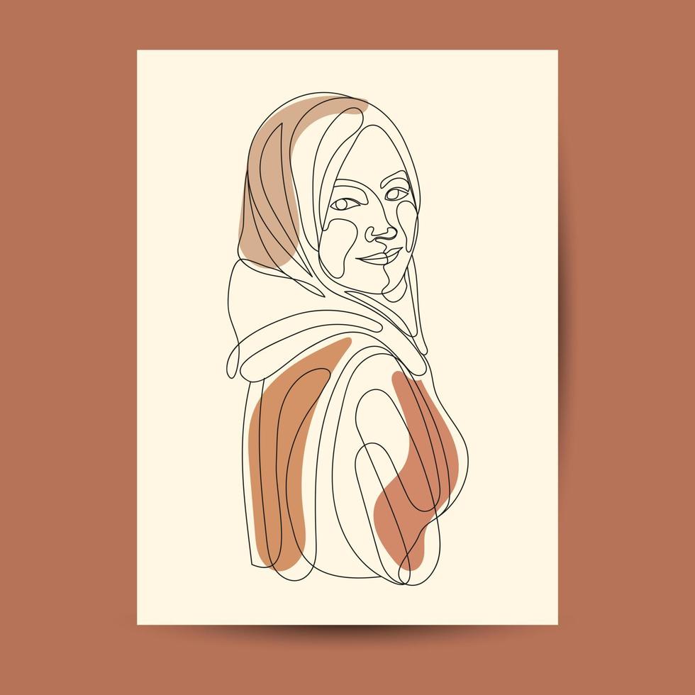 minimalista donne hijab linea arte design, hijab linea disegno, contorno illustrazione vettore