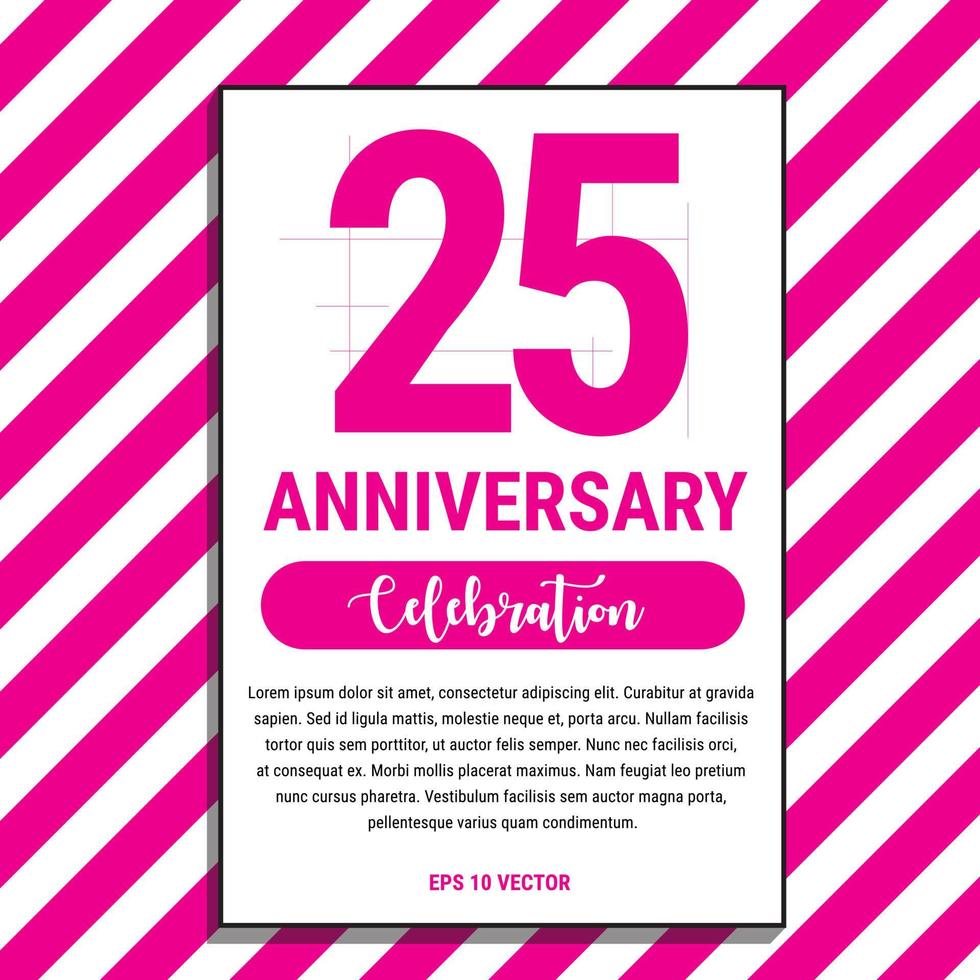 25 anno anniversario celebrazione disegno, su rosa banda sfondo vettore illustrazione. eps10 vettore