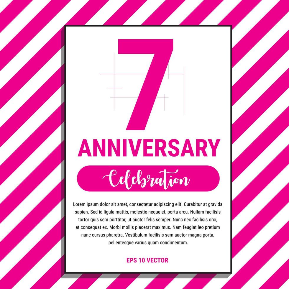7 anno anniversario celebrazione disegno, su rosa banda sfondo vettore illustrazione. eps10 vettore