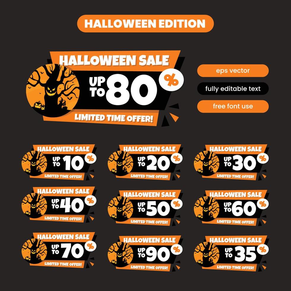 impostato di numero Halloween vendita 10-90 per cento via modello vettore