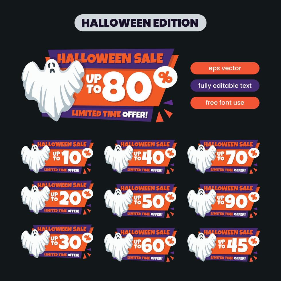 impostato di numero Halloween vendita 10-90 per cento via modello vettore