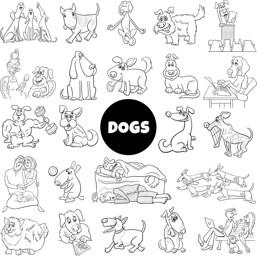 nero e bianca cartone animato cani comico personaggi grande impostato vettore