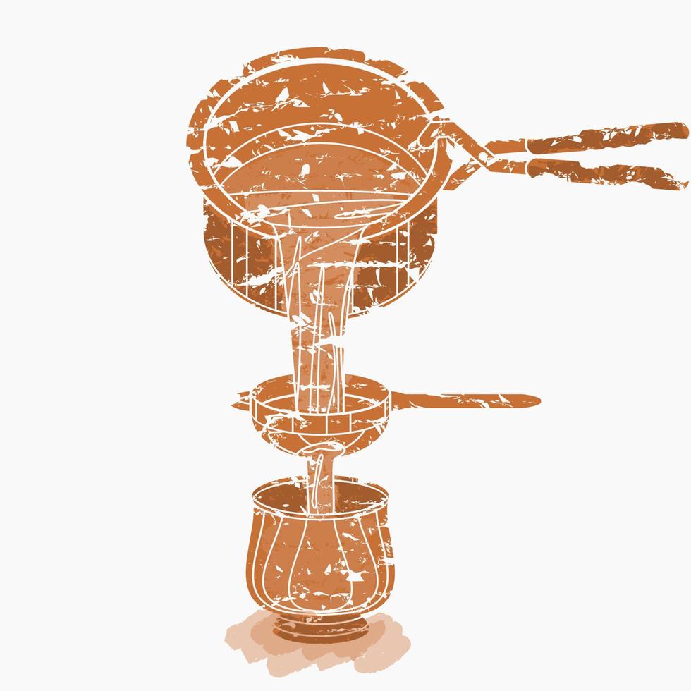 modificabile isolato superiore lato Visualizza spazzola colpi stile scrosciante e filtraggio masala chai a partire dal padella in ceramica tazza vettore illustrazione per opera d'arte di bevande con Sud asiatico cultura e tradizione