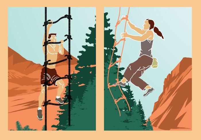 Azione rampicanti di vettore dell'illustrazione di avventura della scala di corda