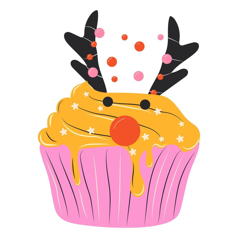 cupcakes di viso di un' carino Natale cervo. piatto design vettore illustrazione.cartone animato