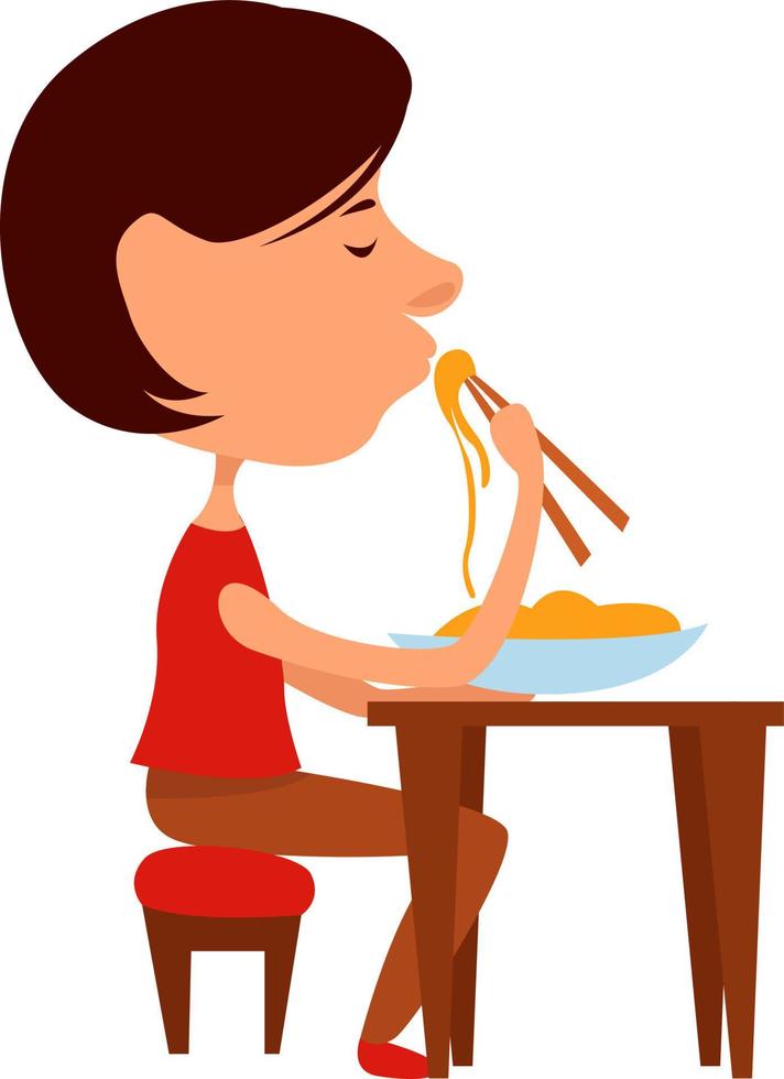 donna mangiare cena, illustrazione, vettore su bianca sfondo