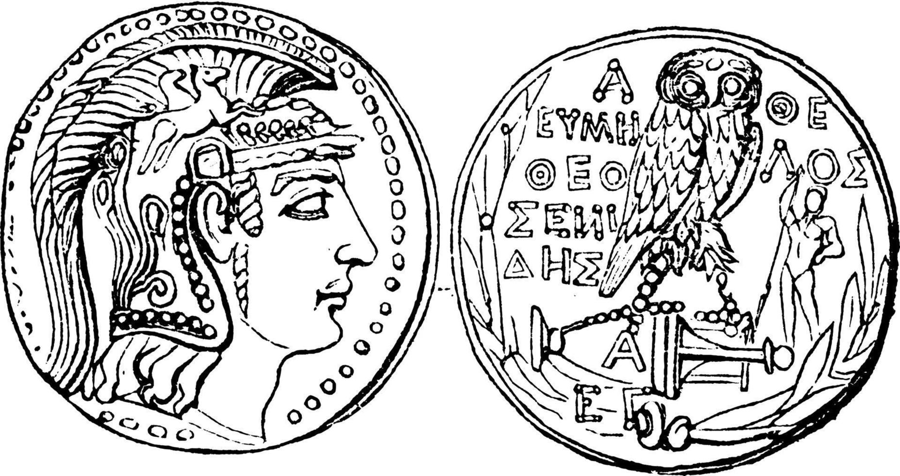 moneta di Atene, Vintage ▾ illustrazione. vettore