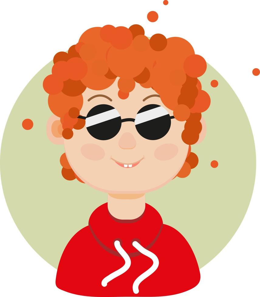 rosso headed ragazzo con occhiali da sole, illustrazione, vettore su un' bianca sfondo.