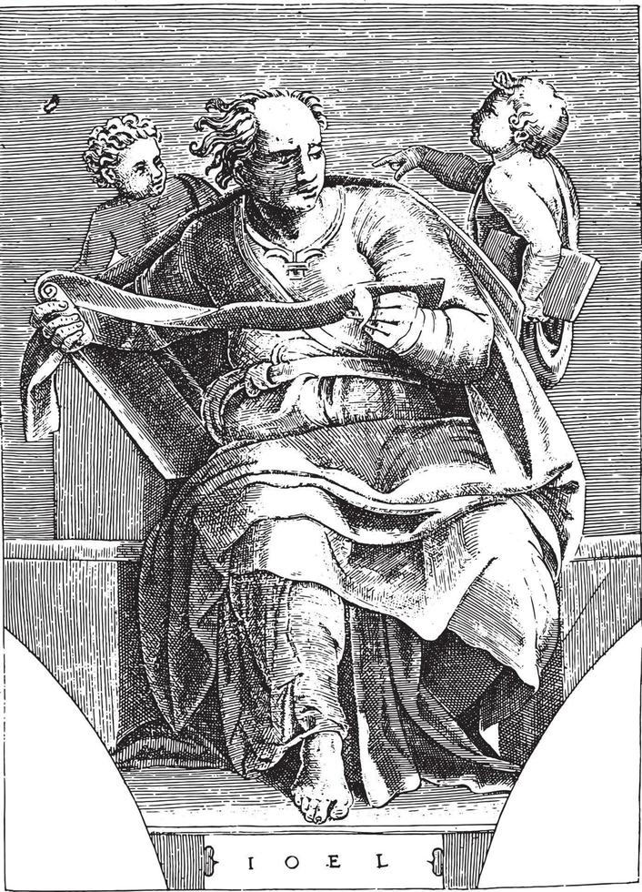 profeta gioele, adamo scultori, dopo michelangelo, 1585, Vintage ▾ illustrazione. vettore